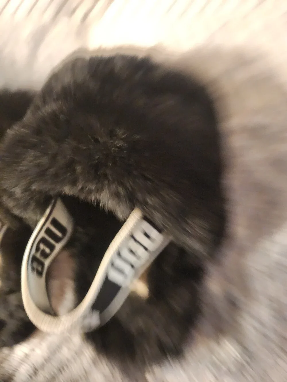UGG Kids Black Fluffy Slide Sandals with Branded Elastic Heel Strap, Size 8